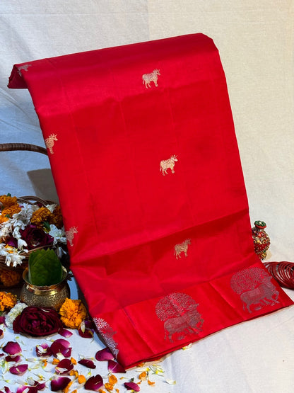 Red Banarasi Pure Puna Silk Saree