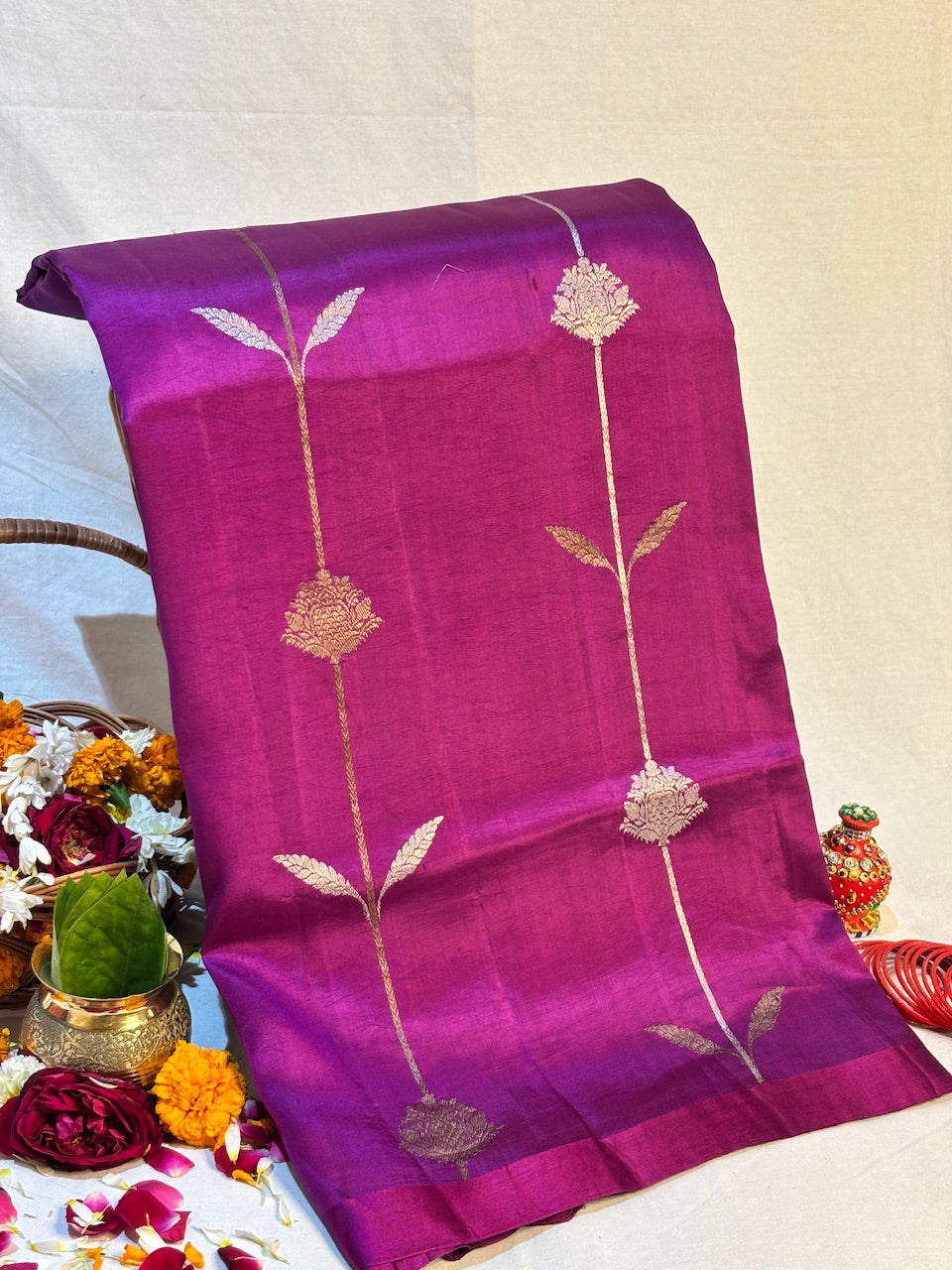 Royal Magenta Purple Banarasi Pure Puna Silk Saree