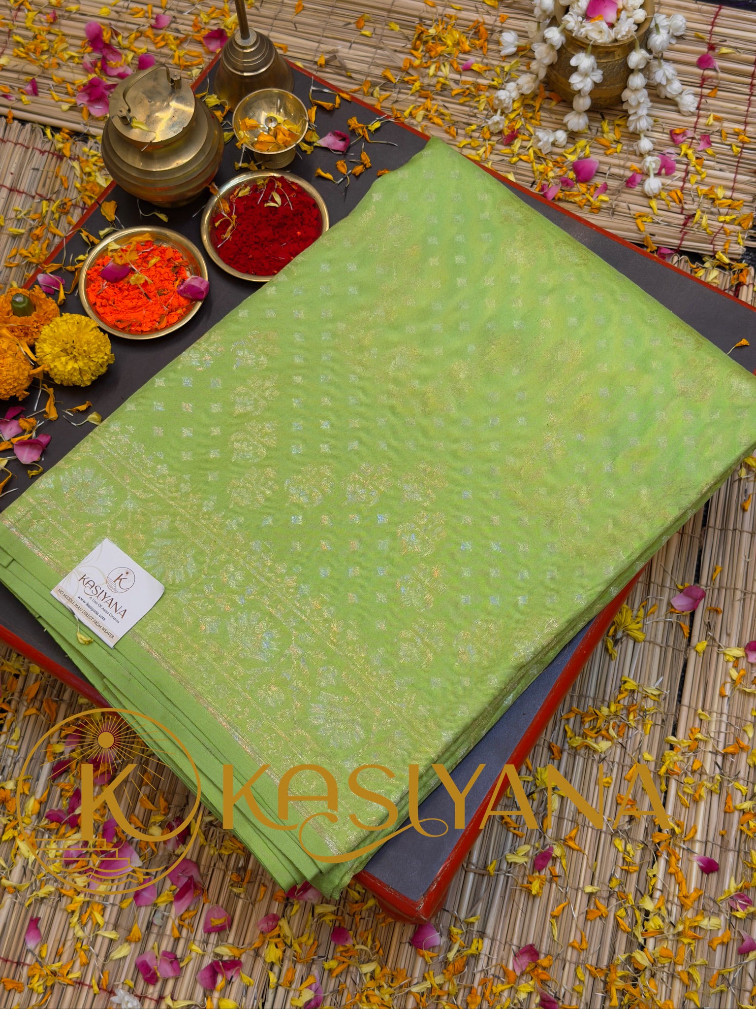 Pure Ektara Silk Jamdani Saree | Elegant Pista Green Design