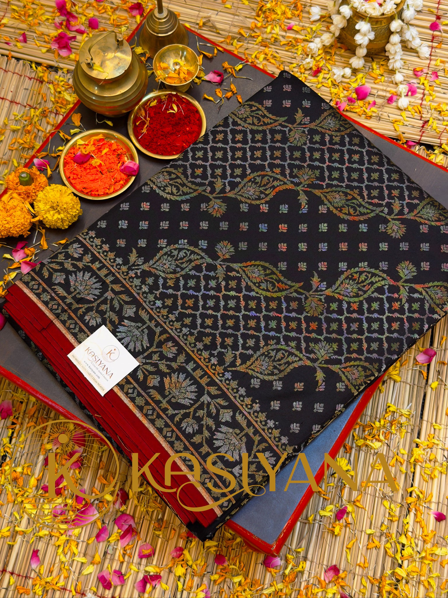 Pure Ektara Silk Jamdani Saree | Elegant Black Design