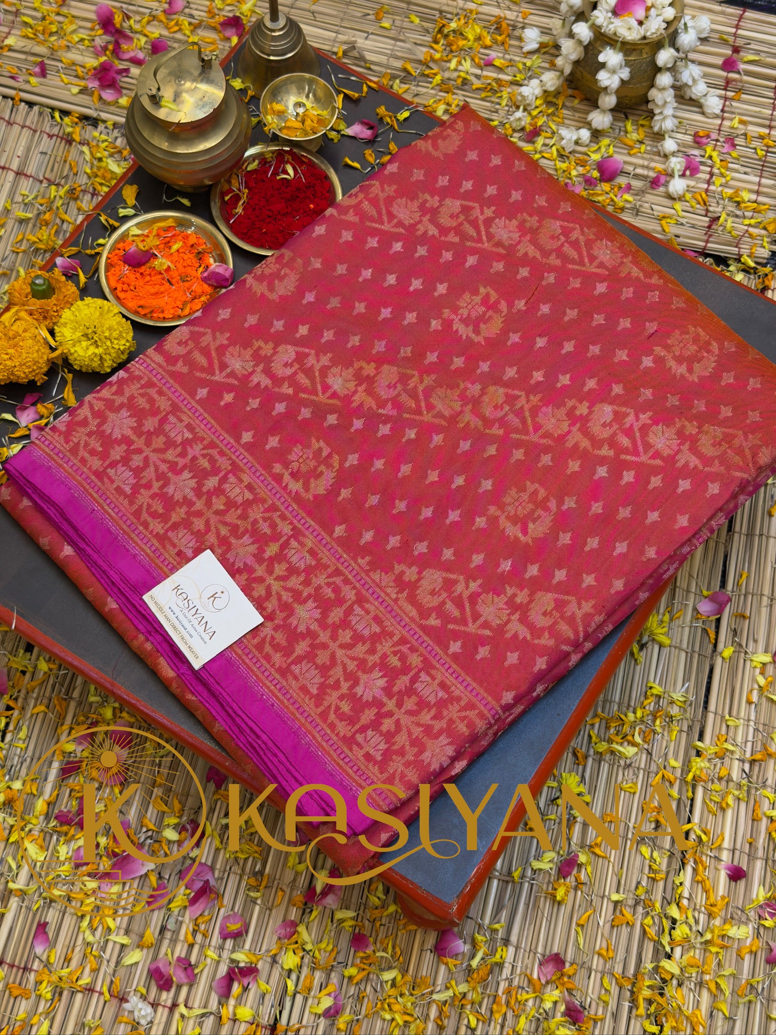 Pure Ektara Silk Jamdani Saree | Elegant Pinkish Orange Design