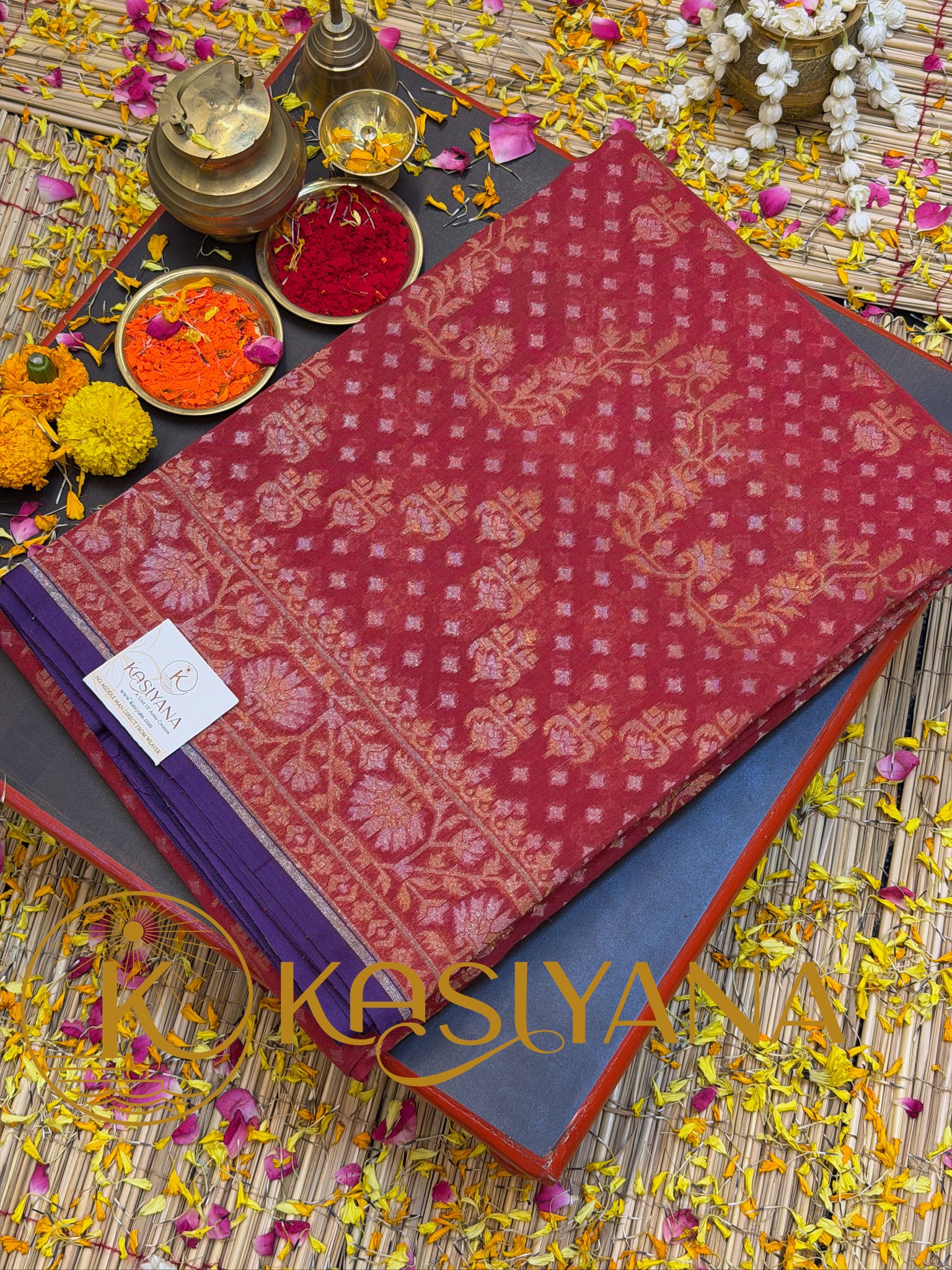 Pure Cotton Jamdani Saree | Elegant Rust Red Design