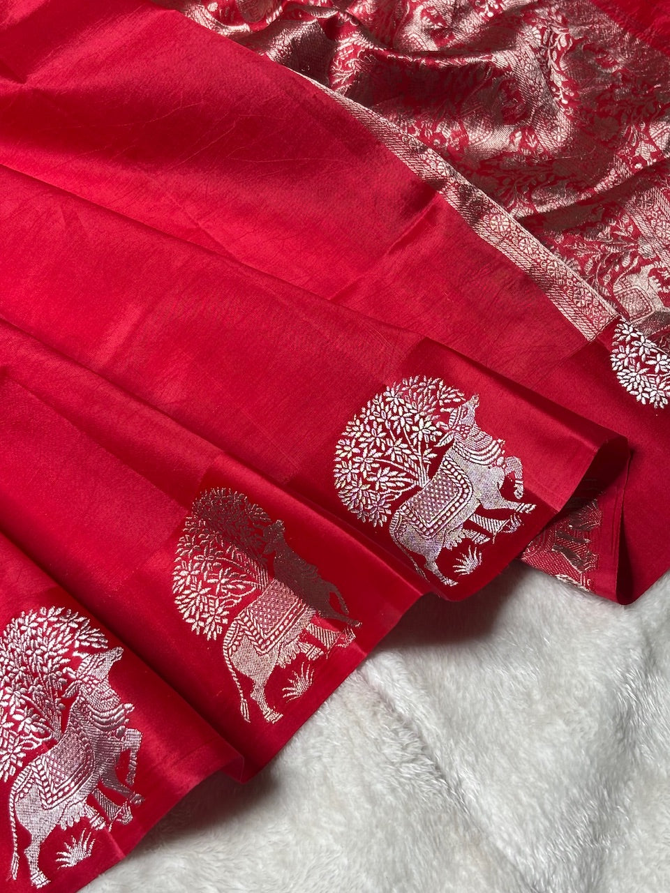 Red Banarasi Pure Puna Silk Saree