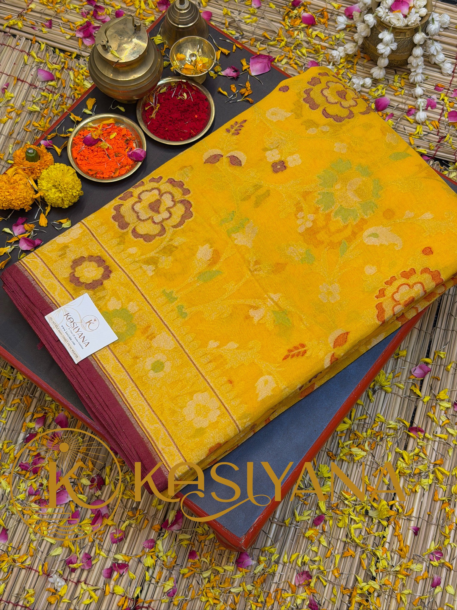 Pure Cotton Jamdani Saree | Elegant Yellow Design