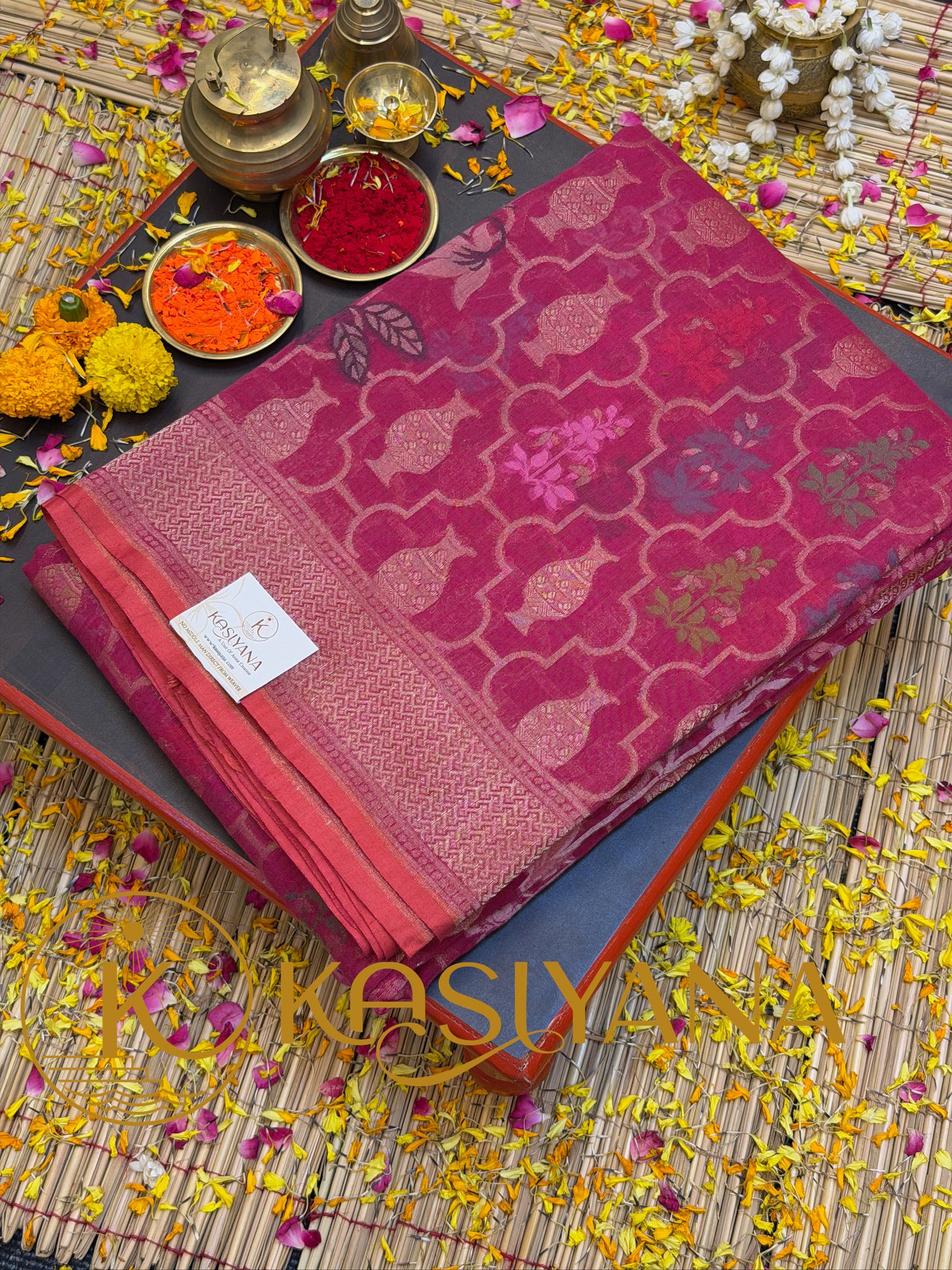 Pure Cotton Jamdani Saree | Elegant Deep MagentaDesign