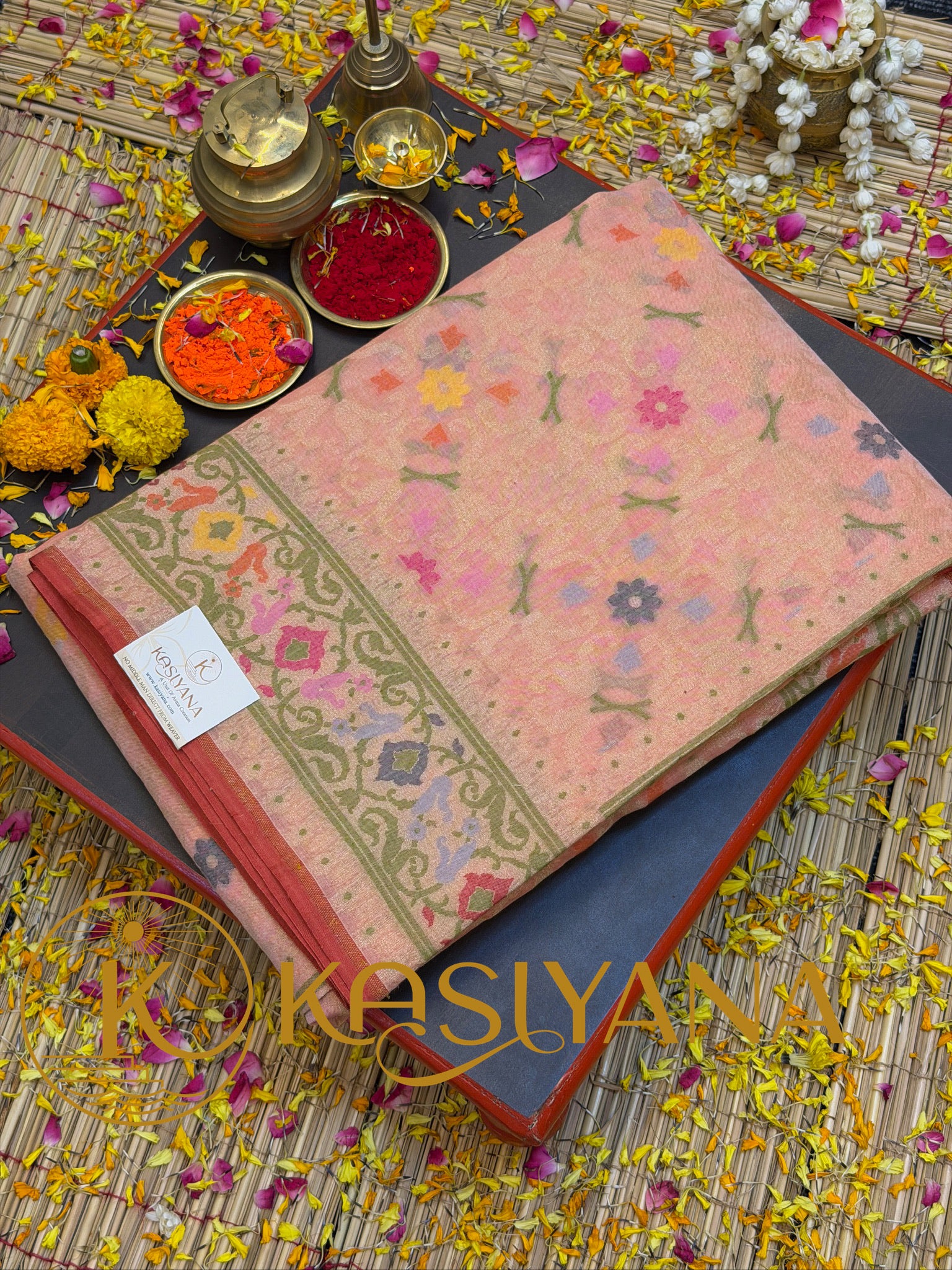 Pure Cotton Jamdani Saree | Elegant Peach Pink Design