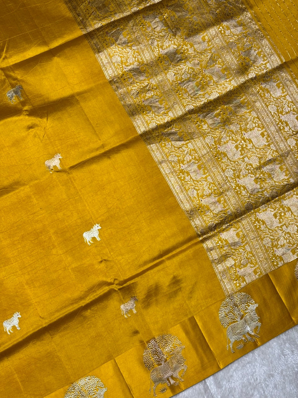 Kesari Yellow Banarasi Pure Soft Silk Saree