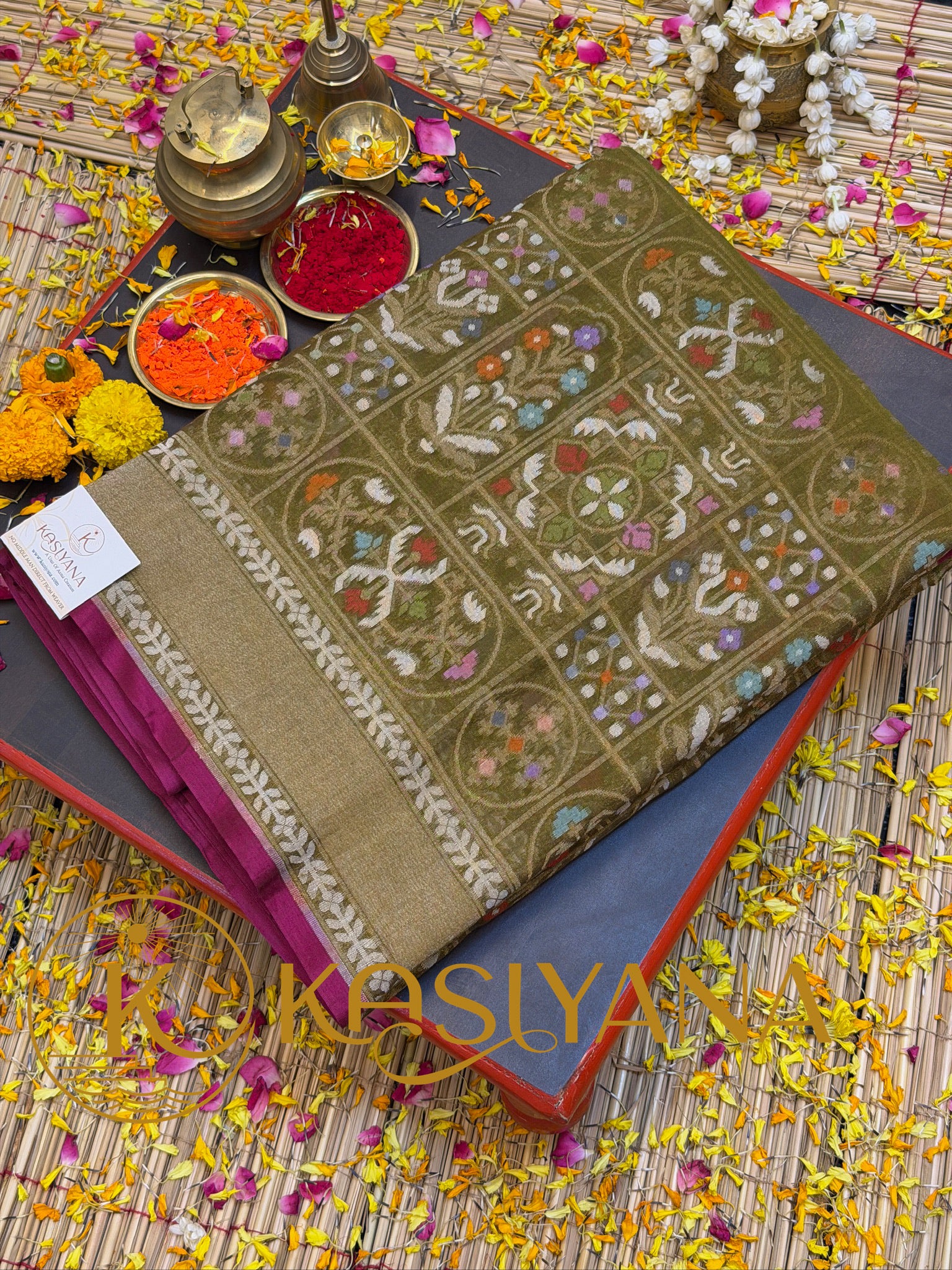 Pure Cotton Jamdani Saree | Elegant Mehndi Green Design