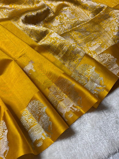 Kesari Yellow Banarasi Pure Puna Silk Saree