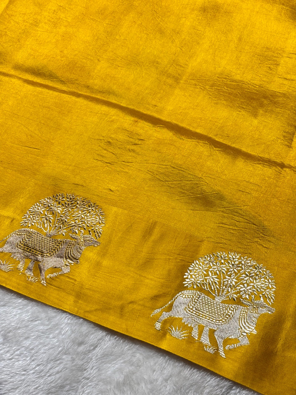 Kesari Yellow Banarasi Pure Soft Silk Saree
