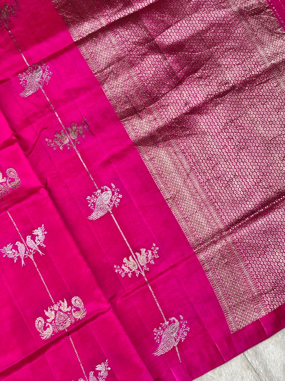 Fuchsia Pink Banarasi Pure Soft Silk Saree