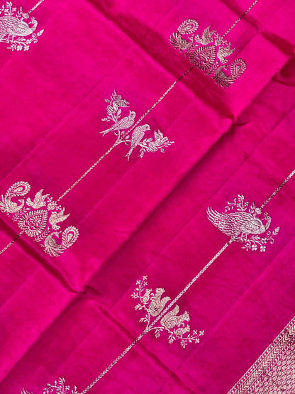 Fuchsia Pink Banarasi Pure Puna Silk Saree