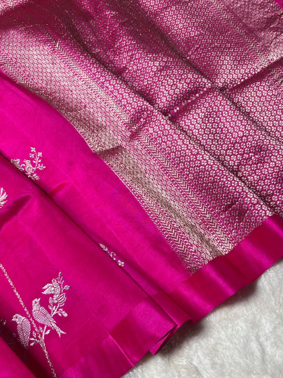 Fuchsia Pink Banarasi Pure Soft Silk Saree
