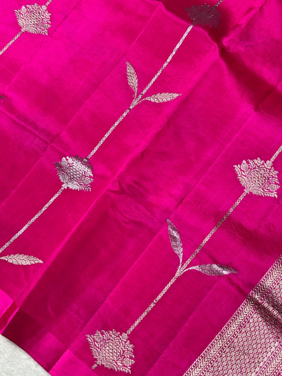 Hot Pink Banarasi Pure Soft Silk Saree