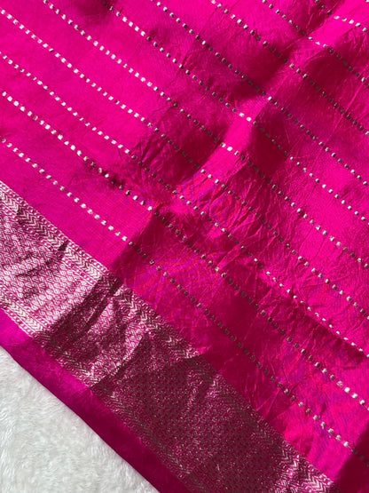 Hot Pink Banarasi Pure Puna Silk Saree