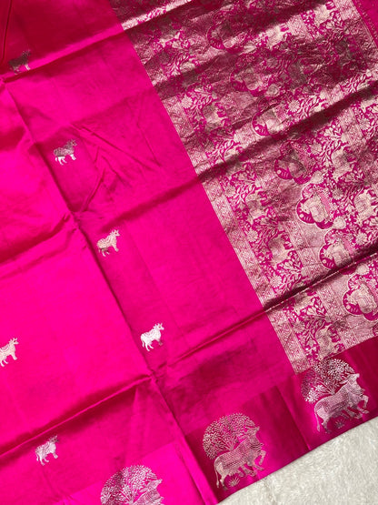 Hot Pink Banarasi Pure Puna Silk Saree