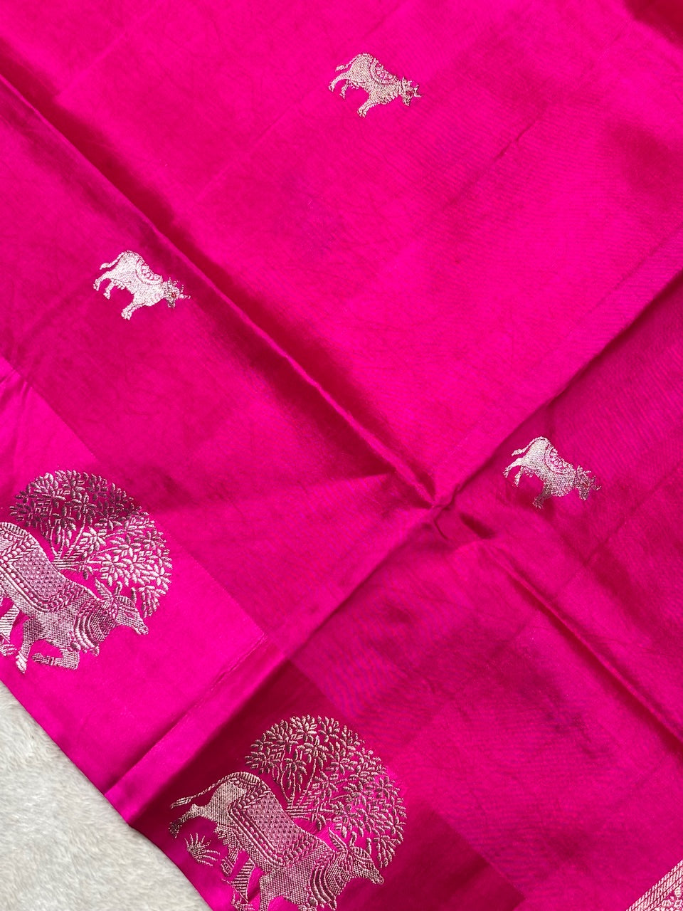 Hot Pink Banarasi Pure Soft Silk Saree