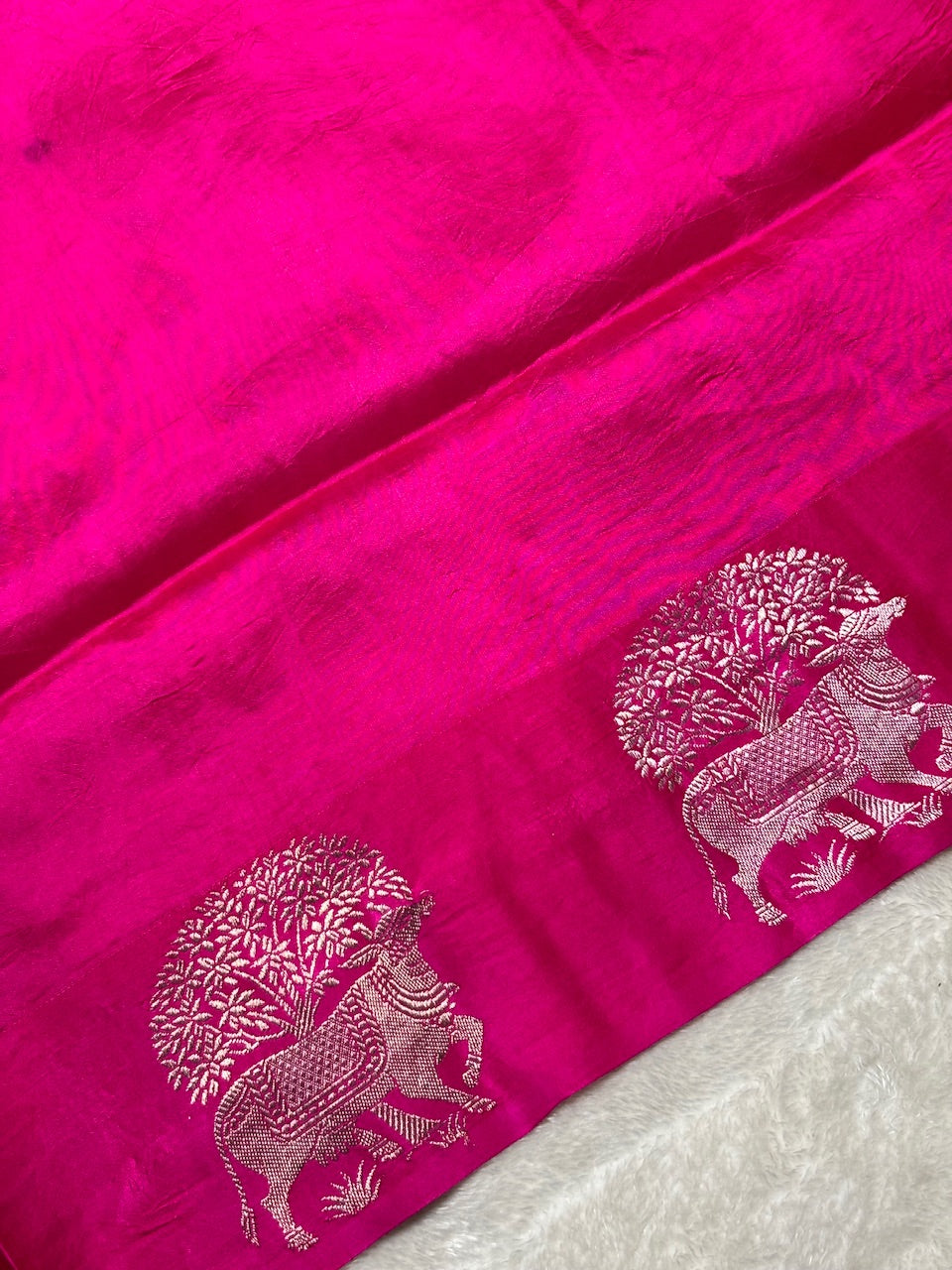 Hot Pink Banarasi Pure Soft Silk Saree