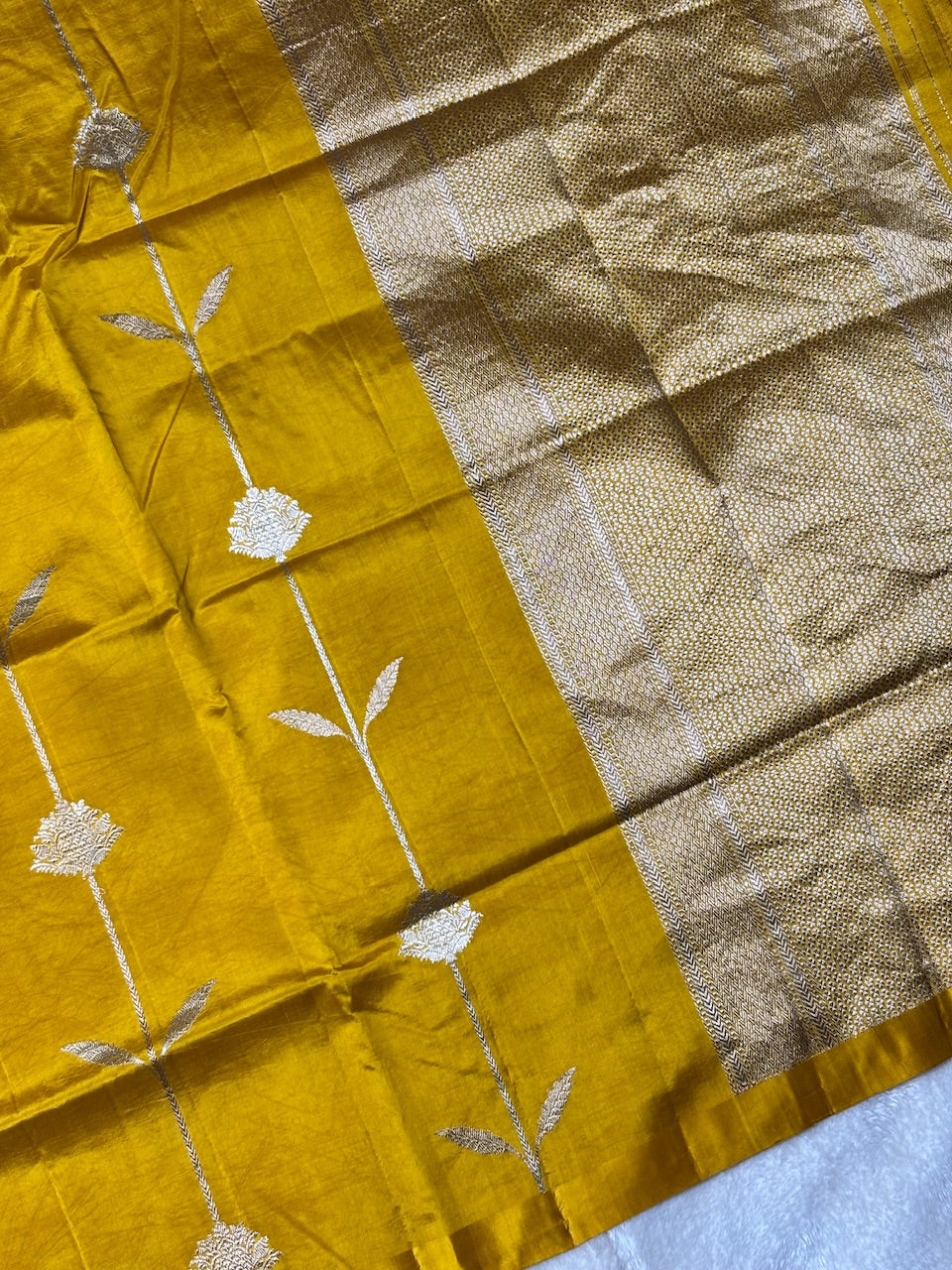 Mustard Yellow Banarasi Pure Soft Silk Saree