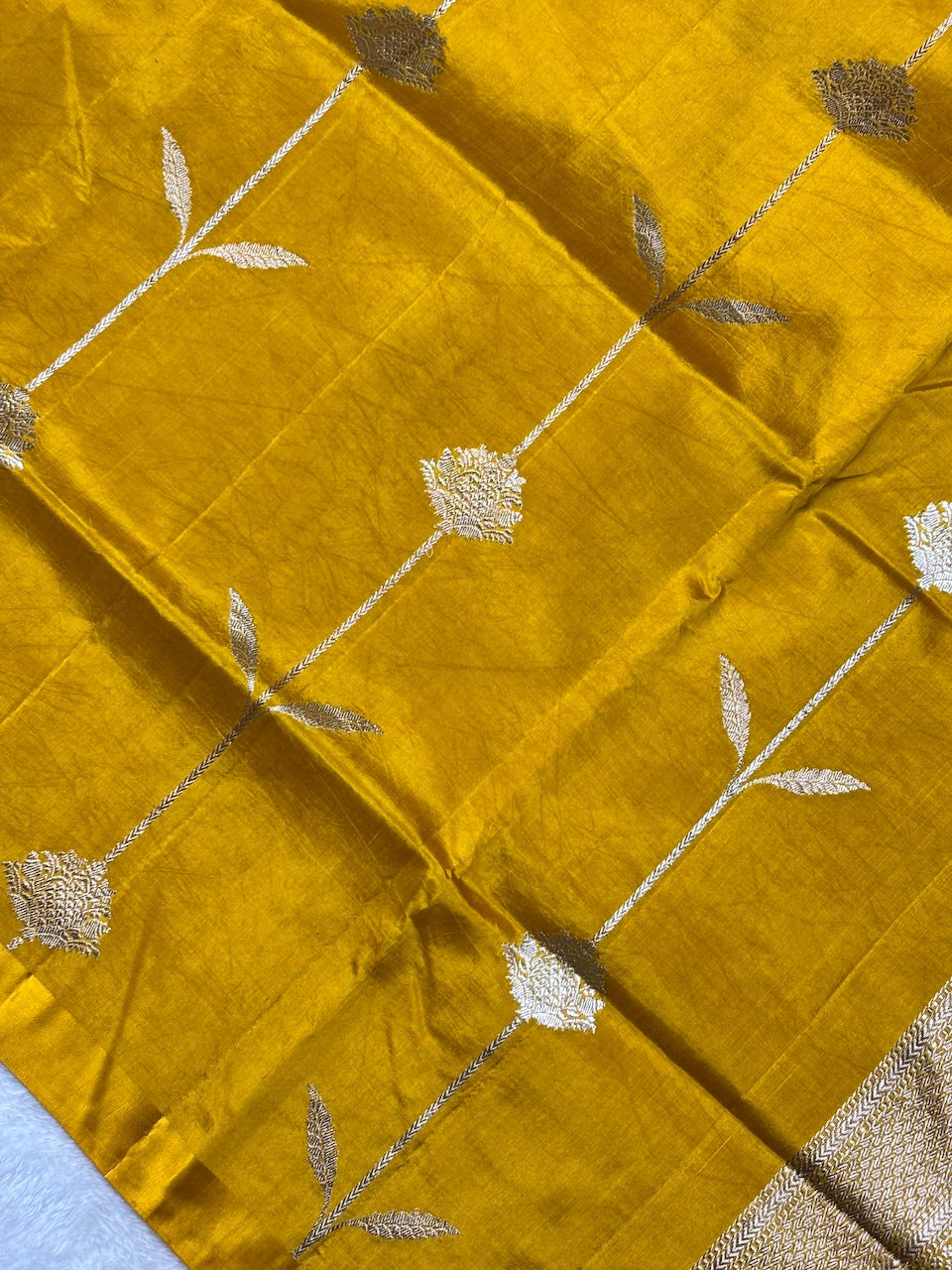 Mustard Yellow Banarasi Pure Soft Silk Saree