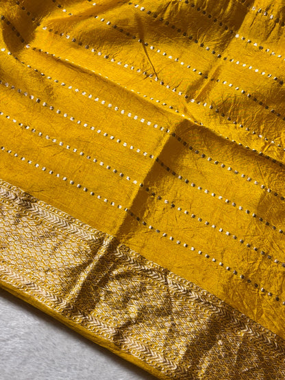 Mustard Yellow Banarasi Pure Puna Silk Saree