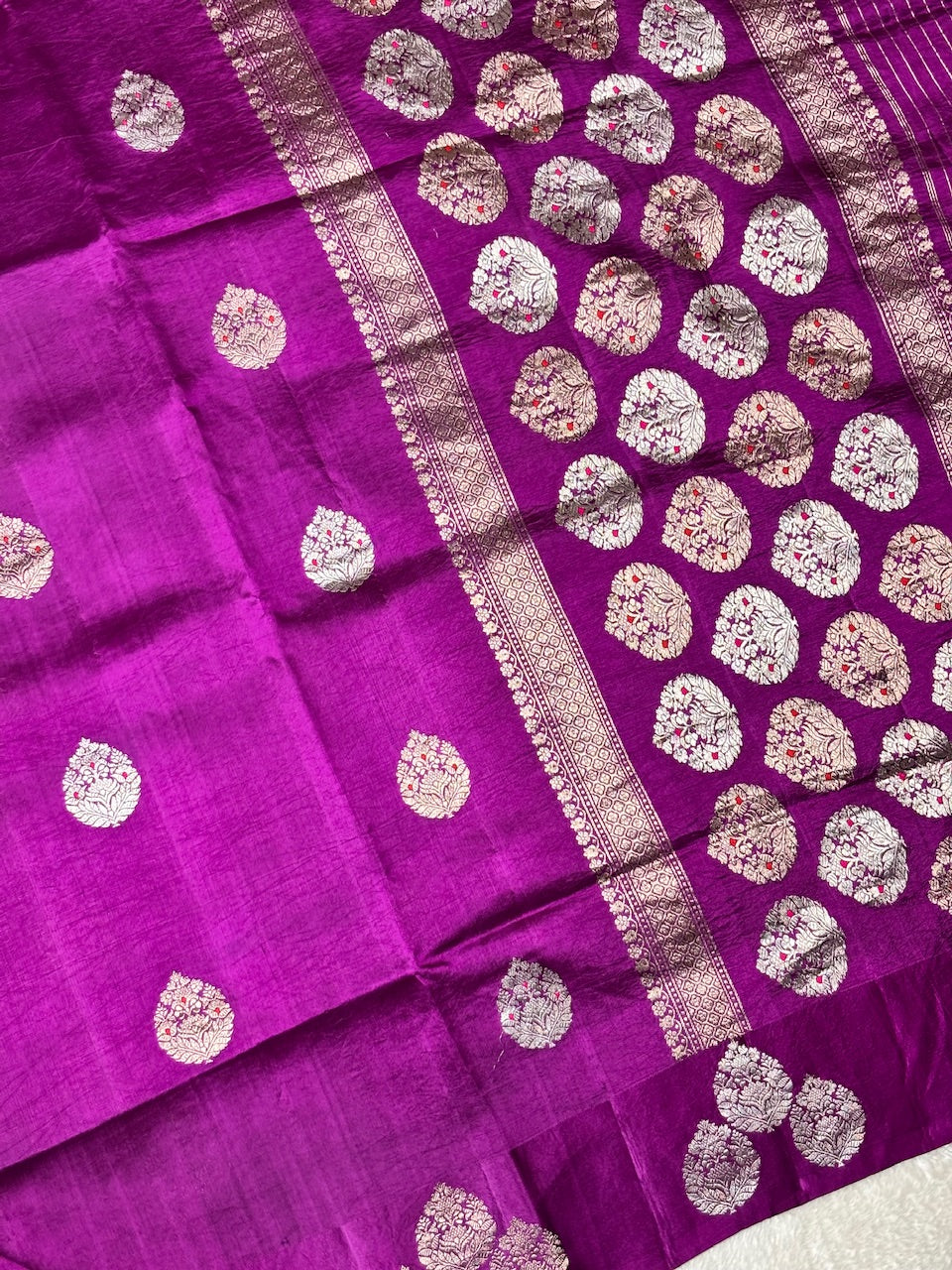 Plum Magenta Banarasi Pure Soft Silk Saree