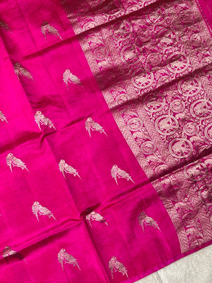 Hot Pink Banarasi Pure Puna Silk Saree