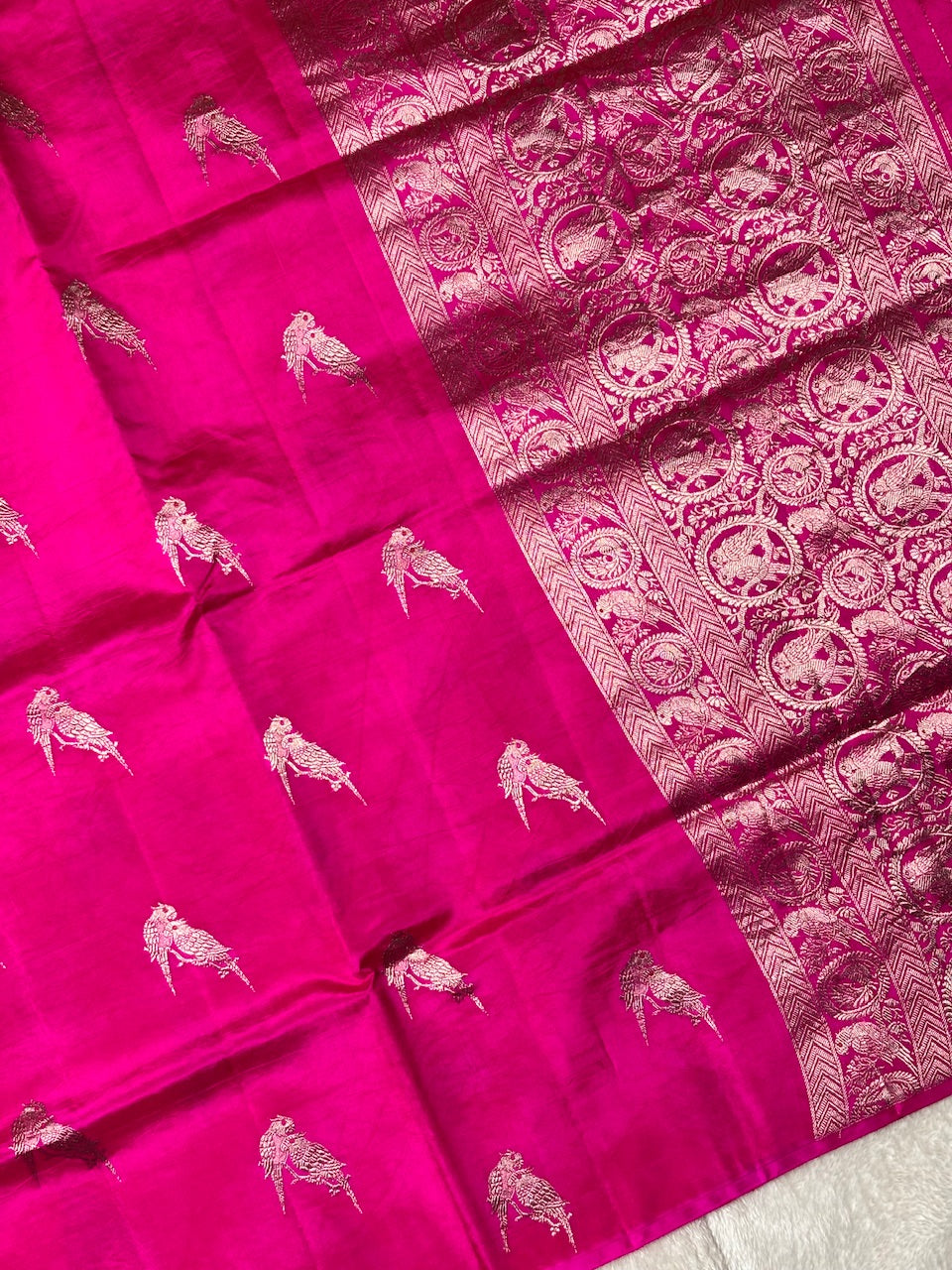 Hot Pink Banarasi Pure Soft Silk Saree