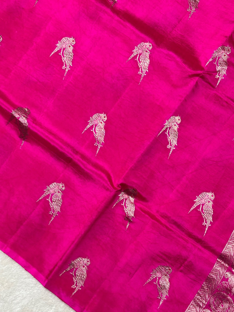 Hot Pink Banarasi Pure Soft Silk Saree
