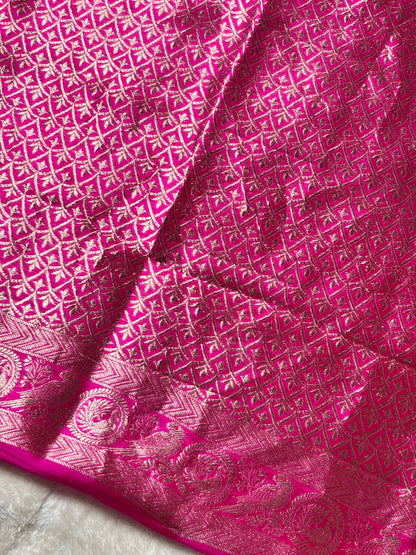 Hot Pink Banarasi Pure Puna Silk Saree