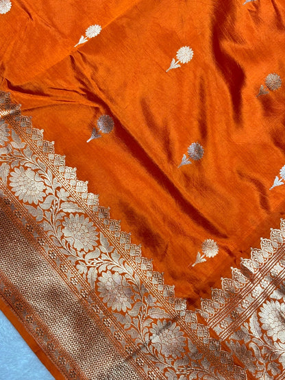 Orange Banarasi Pure Puna Silk Saree