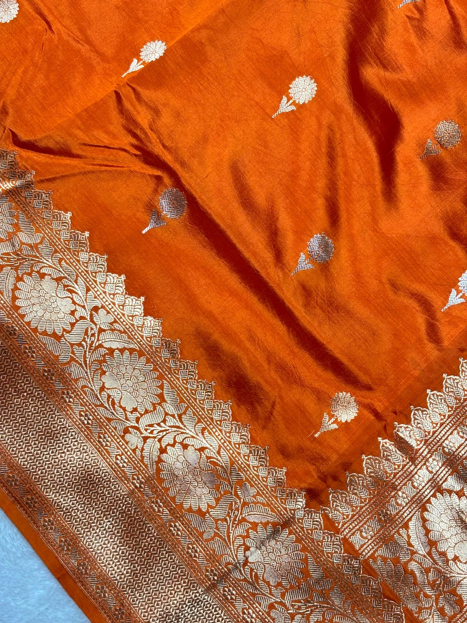 Orange Banarasi Pure Soft Silk Saree