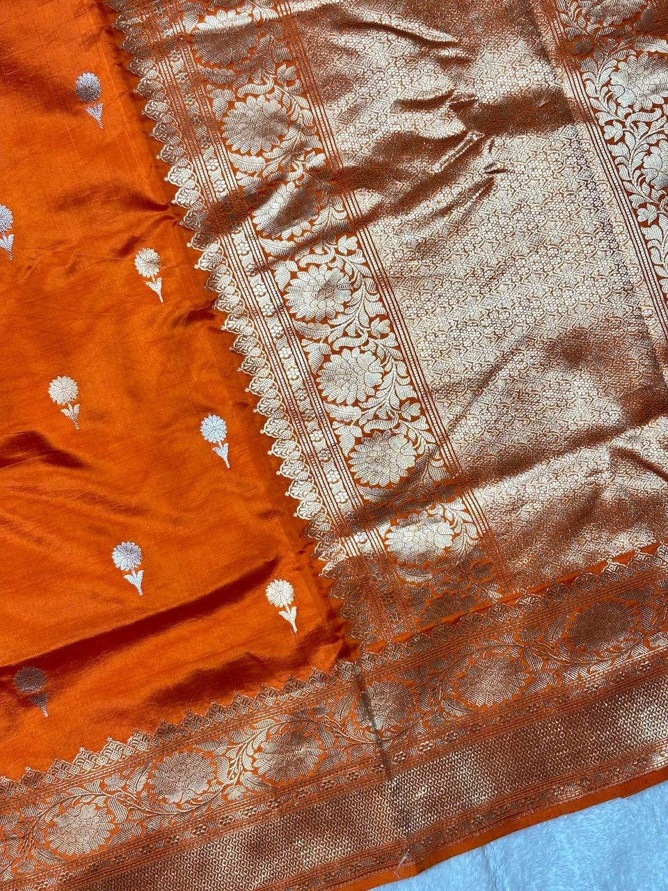 Orange Banarasi Pure Soft Silk Saree
