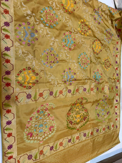 Yellow Gold Realsilver with Gold Plated Silk Jamdani Mina Saree