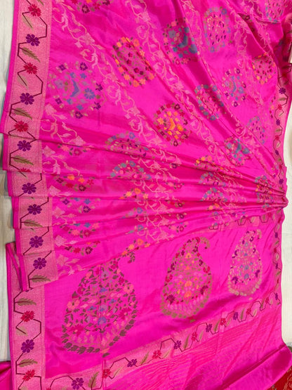 Magenta Realsilver with Gold Plated Silk Jamdani Mina Saree