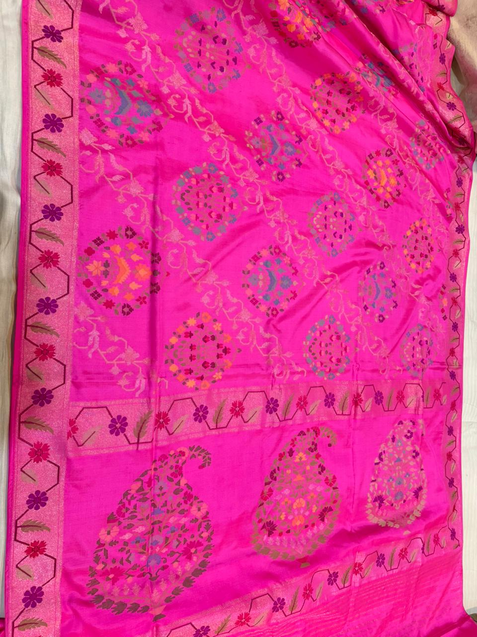 Magenta Realsilver with Gold Plated Silk Jamdani Mina Saree