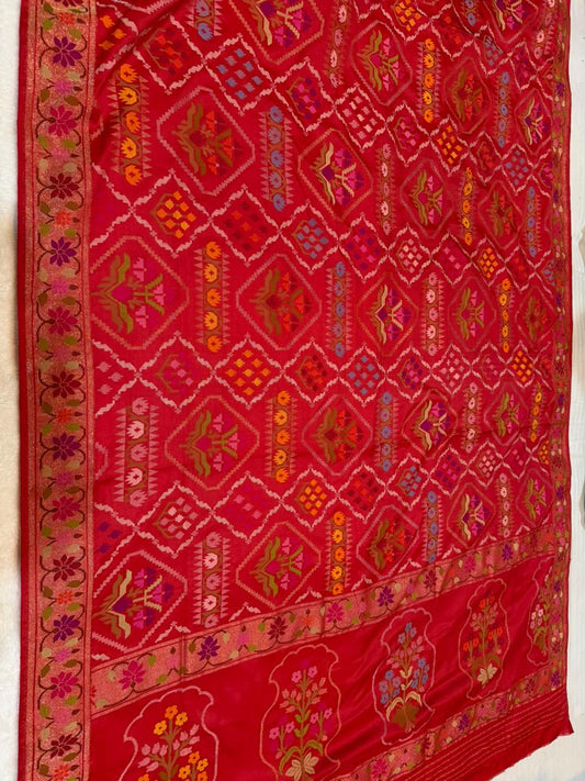 Red Realsilver with Gold Plated Silk Jamdani Mina Saree