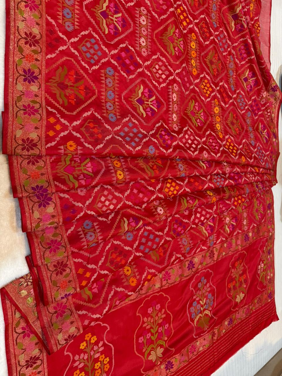 Red Realsilver with Gold Plated Silk Jamdani Mina Saree