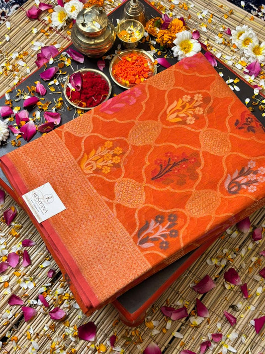 Pure Cotton Jamdani Saree | Elegant Orange Design