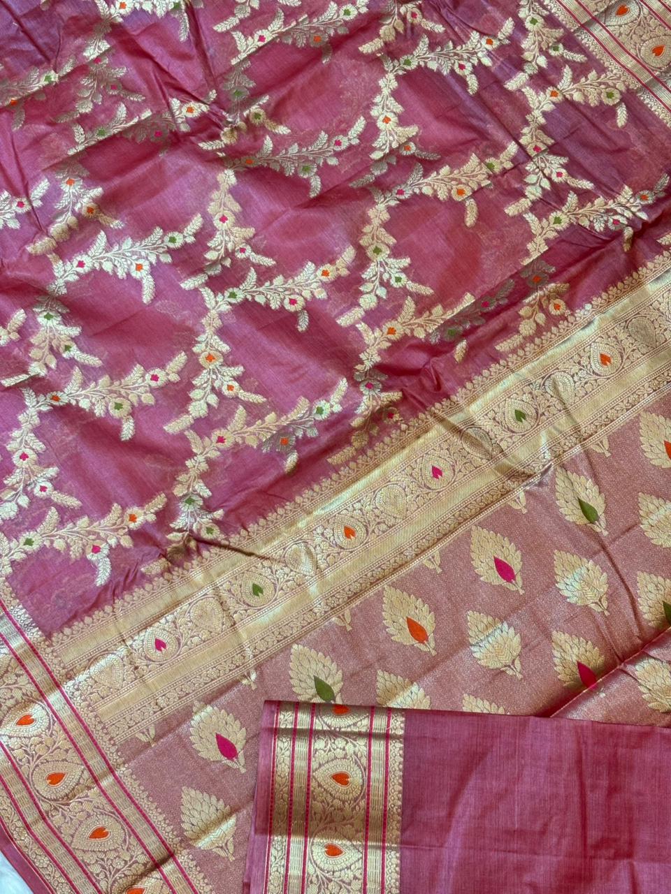 Mauve Pure Chiniya Silk Saree with Zari Weave Border | Elegant Festive & Wedding Wear