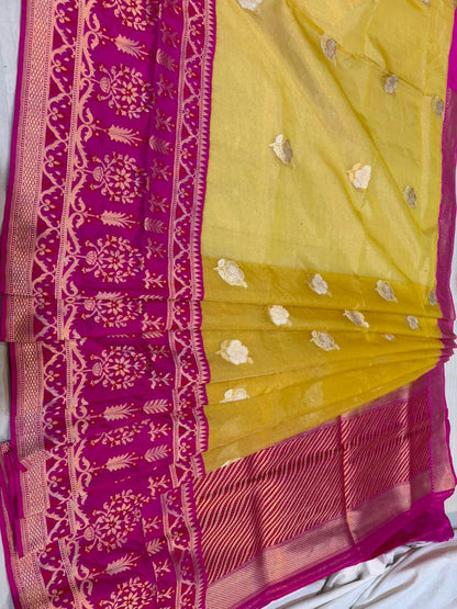 Magenta & Yellow Tissue Kadhua Alfi Body with Kadhiyal Katan Skirt Border