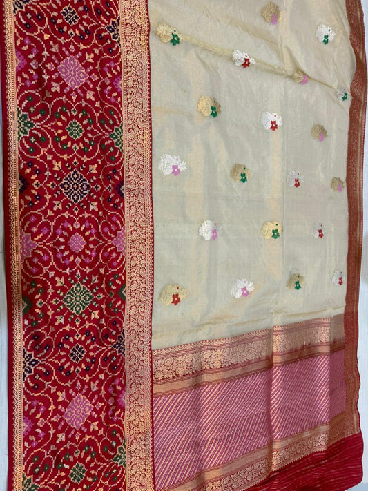 Ektara Kora  Silk Tissue Kadhiyal Katan Patola Style Skirt with Kadhua Alfi Booti Saree