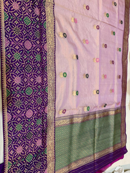 Ektara Kora  Silk Tissue Kadhiyal Katan Patola Style Skirt with Kadhua Alfi Booti Saree