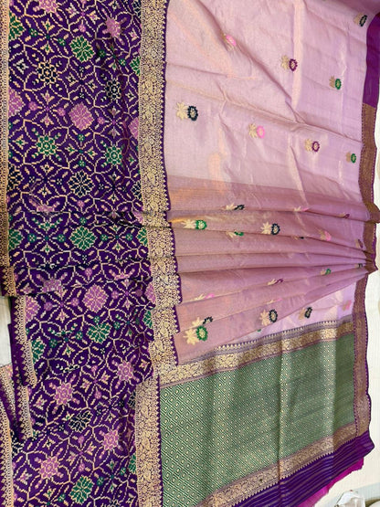Ektara Kora  Silk Tissue Kadhiyal Katan Patola Style Skirt with Kadhua Alfi Booti Saree