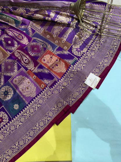 Purple Katan Silk Rangkaat Zari Banarasi Border Anchal Saree