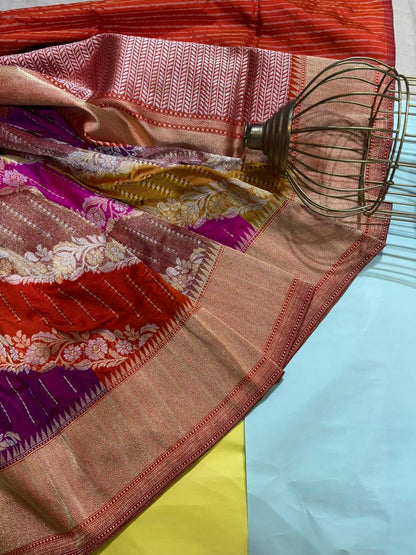 Red Katan Silk Rangkaat Zari Banarasi Border Anchal Saree