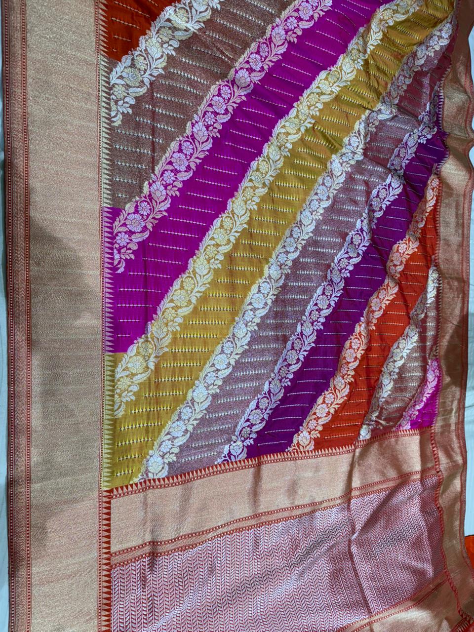 Red Katan Silk Rangkaat Zari Banarasi Border Anchal Saree