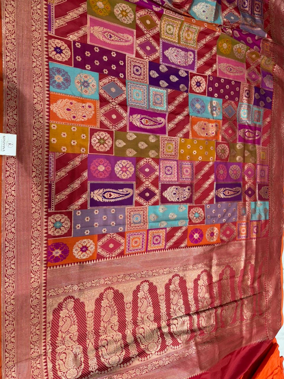 Red Katan Silk Rangkaat Zari Banarasi Border Anchal Saree