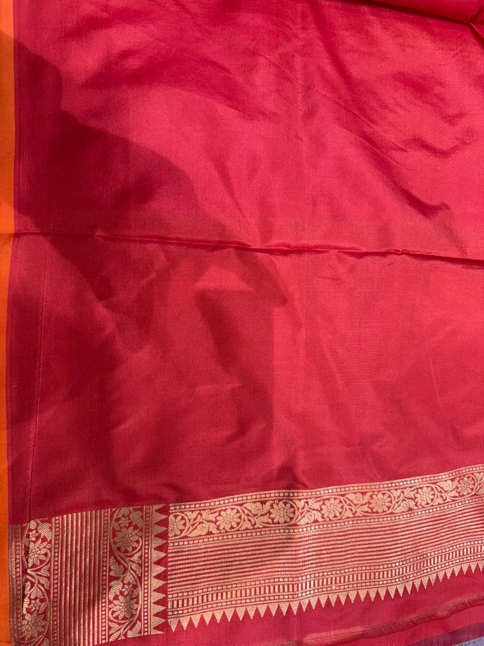 Red Katan Silk Rangkaat Zari Banarasi Border Anchal Saree