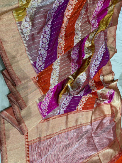 Red Katan Silk Rangkaat Zari Banarasi Border Anchal Saree